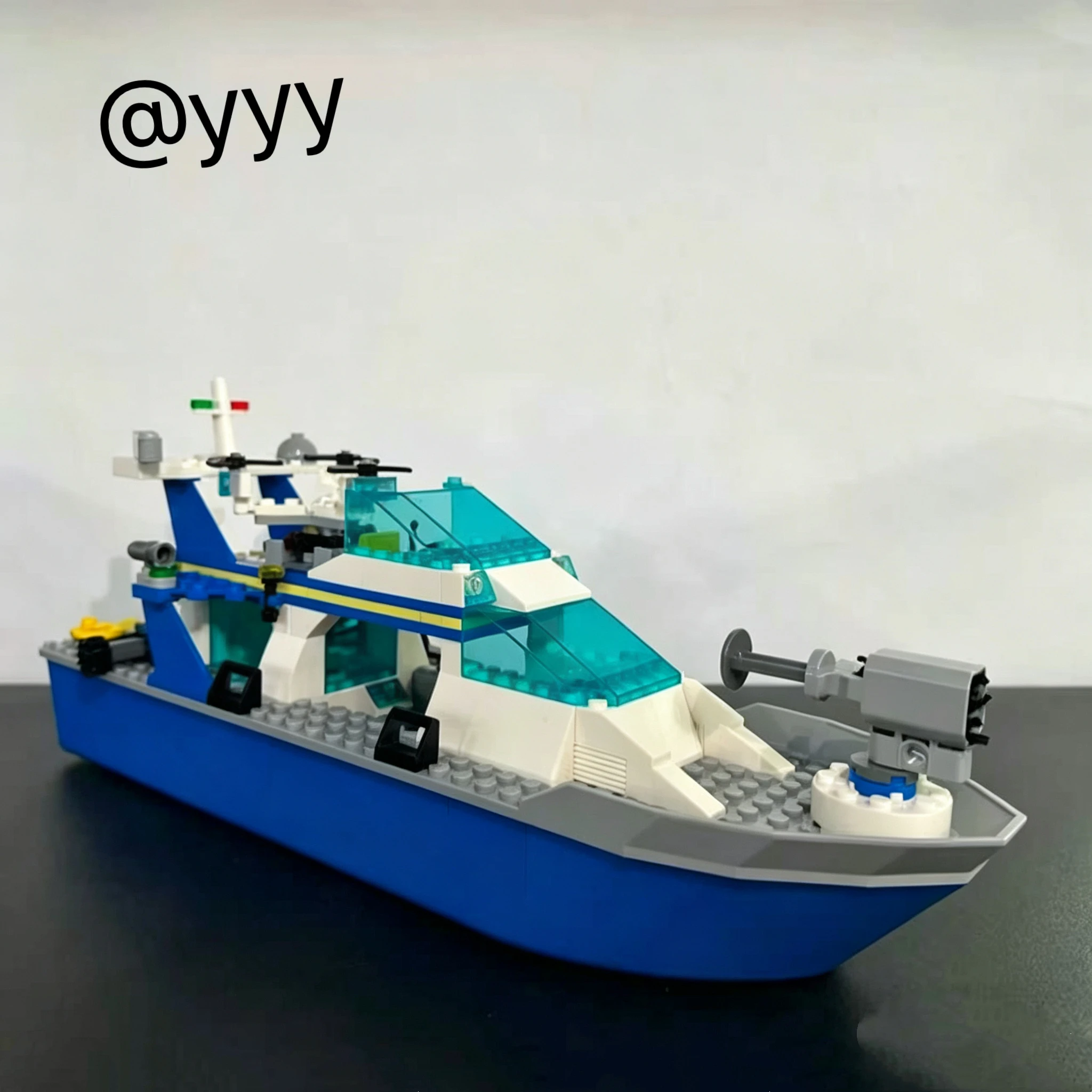 Blue White Police Patrol Boat Building,STEM Educational Puzzle Bricks,Xmas Birthday Holiday Collectible Construction Gift