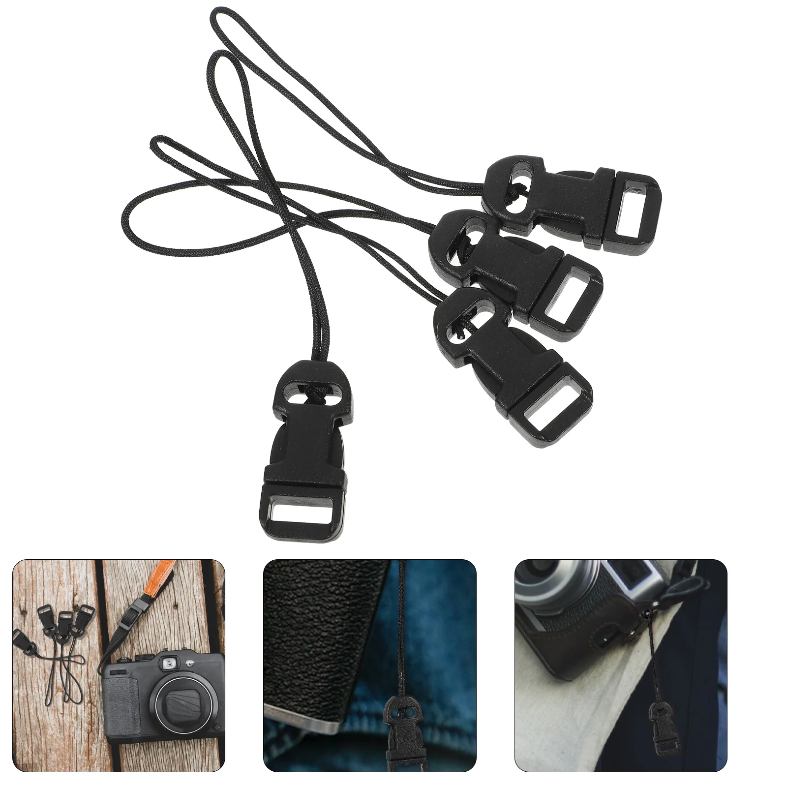 

2 Pairs Black SLR Mirrorless Camera Strap Buckles Quick Release Plastic Clips for Digital Cameras Lightweight