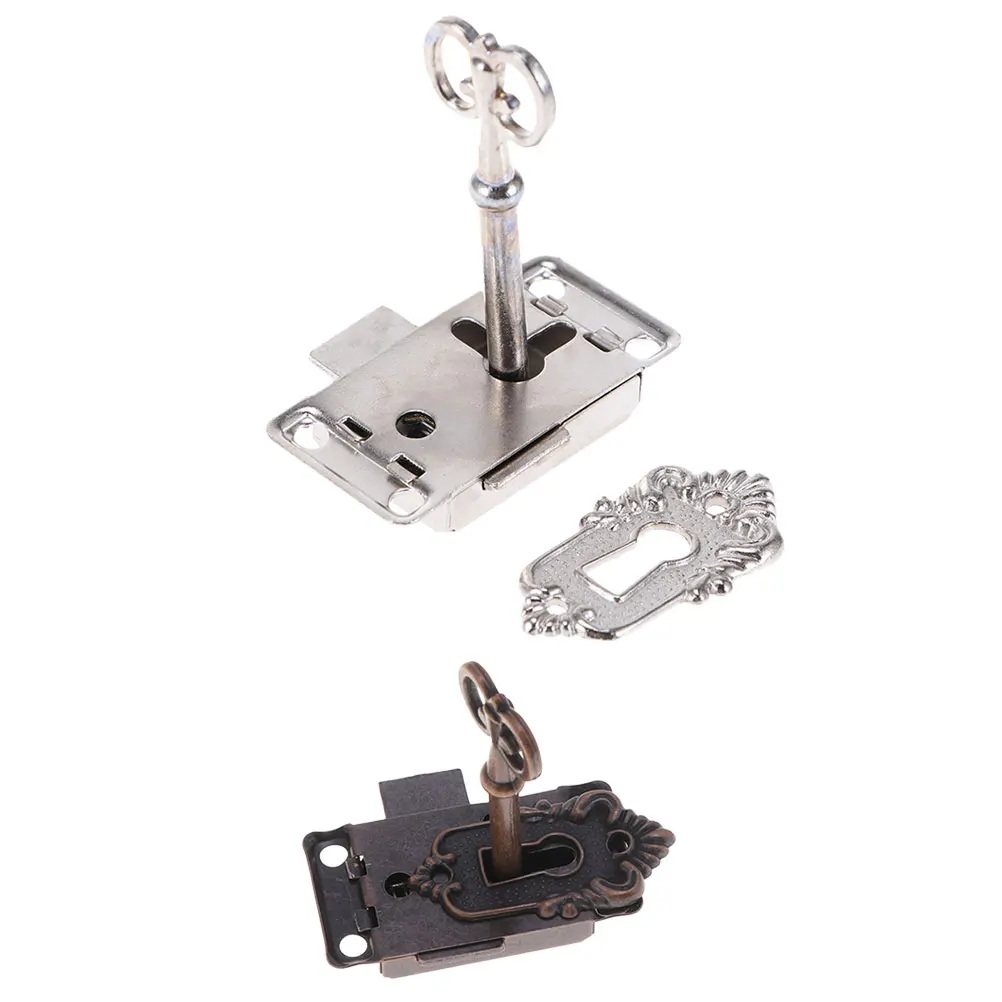 

2 Pcs Ancient Furniture Locks Cabinet Door Hardwares with Key Drawer Vintage Alloy