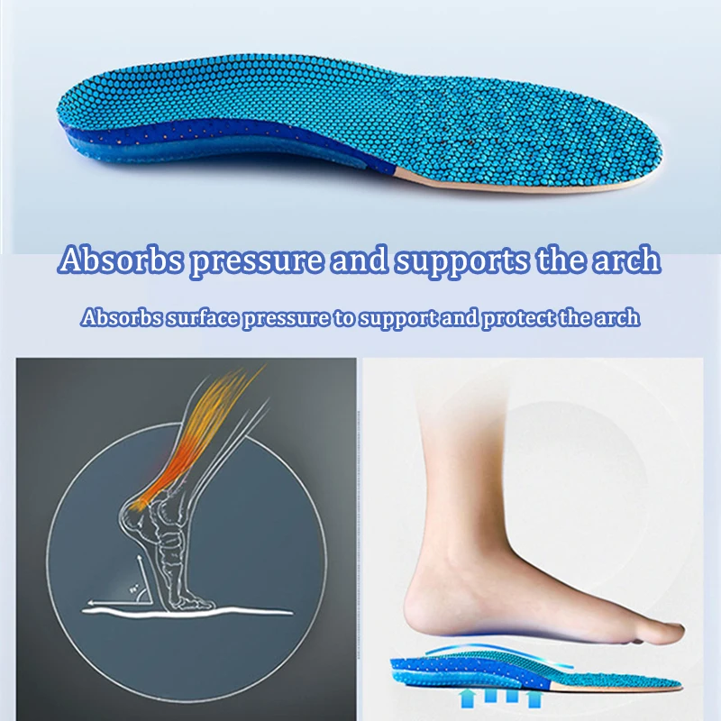 Sport Silicone Insoles Thickened High Elastic Shock-absorbing Shoe Pads Arch Support Orthopedic Feet Cushion Men Women Shoe Sole