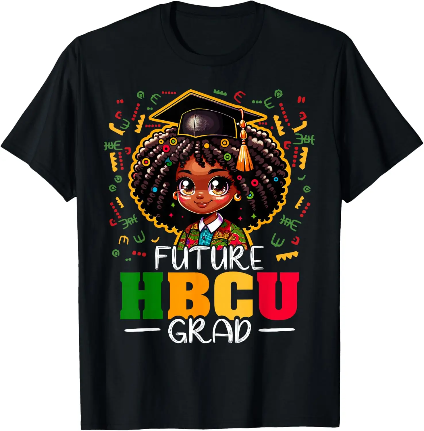 Future Grad Black Girl Kids Graduation HBCU T-Shirt Cute Halloween Pumpkin Short-Sleeve Tee: Fun, Breathable, Pure Cotton, Stylish—Perfect for Sports, Lounging, or Casual Wear.