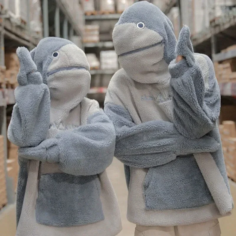 Autumn Winter Kawaii Shark Shape Hoodie For Women Cute And Funny Coat Korean Fashion Loose All-match Oversized Thicken Hoodie
