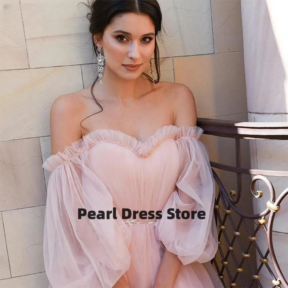 

Розовые Свадебные платья с пышными рукавами, свадебные платья с открытой спиной и открытыми плечами, свадебное платье принцессы