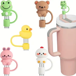 Straw Tips Cover Reusable Straw Toppers Cartoon Animal Silicone Straw Sleeve Caps Decorative Straw Caps 10mm Dustproof Straw