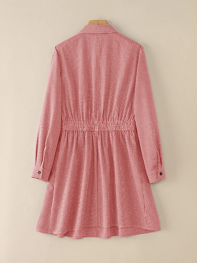 VONDA nueva moda vestido camisero a cuadros mujer otoño manga larga plisado Mini vestido veraniego 2025 elegante a cuadros Oficina Vestidos coreanos