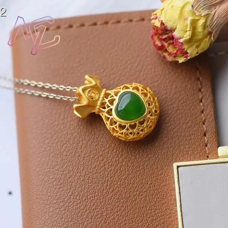 Zielony Naturalny Jadeit Szczęśliwy Wisiorek w Torebeczce Naszyjnik Akcesoria Modowe Amulet Prawdziwa Biżuteria Szczęśliwy Projektant Vintage Urok — zdjęcie 6