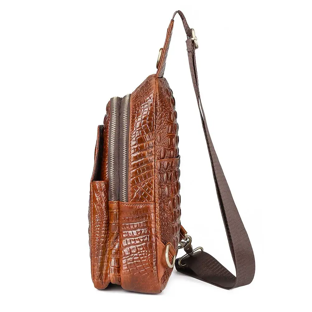 New Style Cowhide Alligator Pattern Chest Pack for Men Classic Crocodile Grain Shoulder Bag Male Business Travel Crossbody Bags