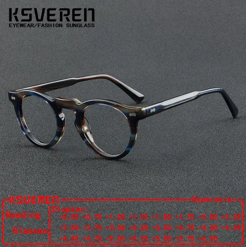 

Fashion Round Acetate Blue Light Blocking Reading Glasses Men Optical Prescription Glasses Women Clear Lens Presbyopic Glasses