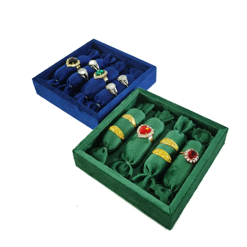 Ring Organizer Tray 11*11Cm Small Size High Quality Velvet Jewelry Case Cute Candy Shaped Ring Stick Custom Color