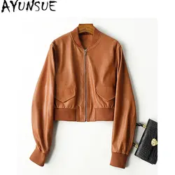 AYUNSUE-Chaqueta de piel de oveja auténtica para Mujer, abrigo corto de piel auténtica, moda urbana, primavera y otoño