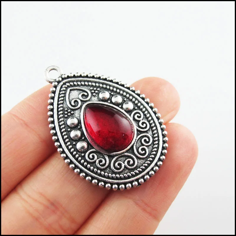 Fashion New SunFlower Teardrop Rose Cross Charms Red Glaze Tibetan Silver Plated Pendants Retro