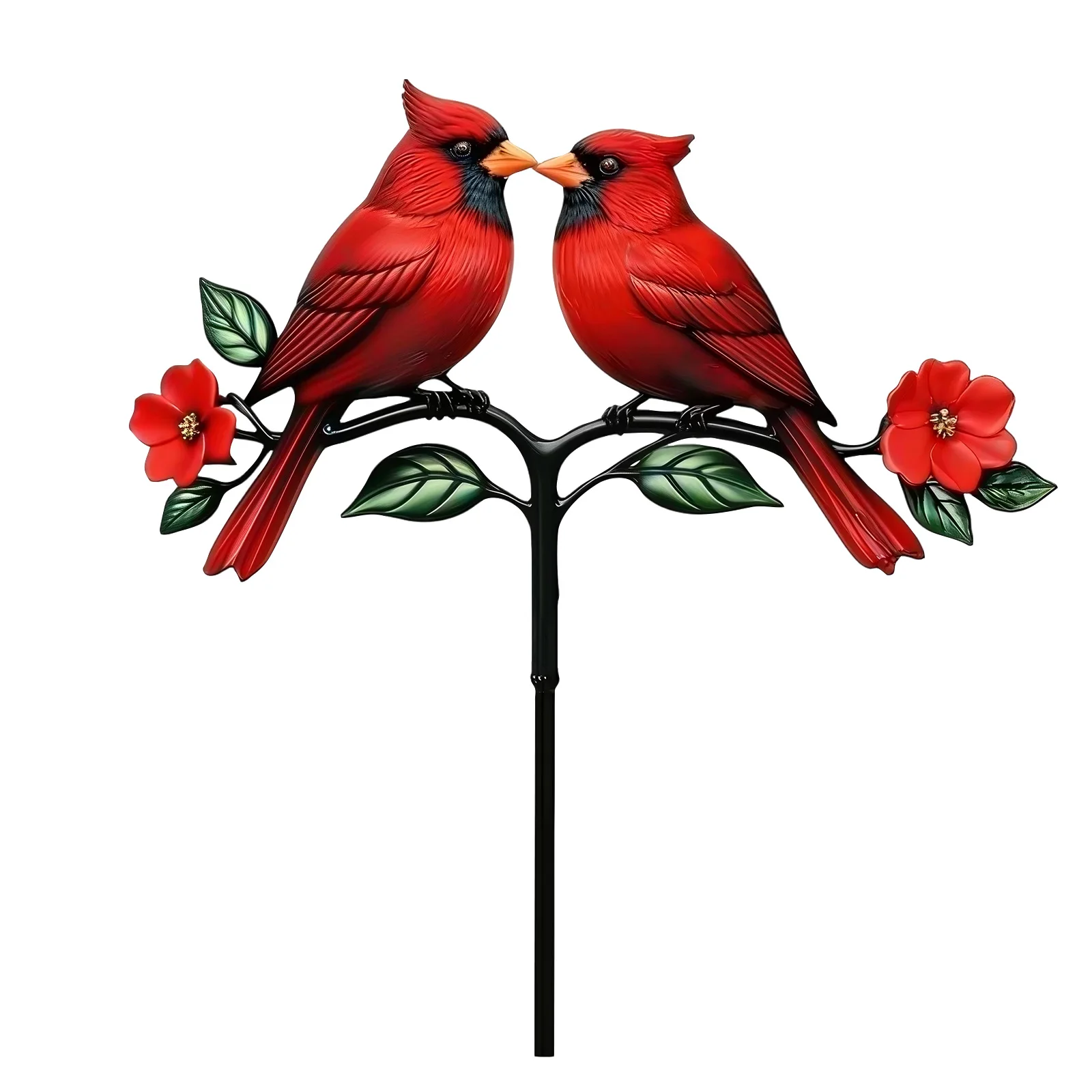 Red Bird Garden Stake Outdoor Decoration Rustic Iron Yard Art Beautiful Lawn Ornament Unique Flat Ground Insert