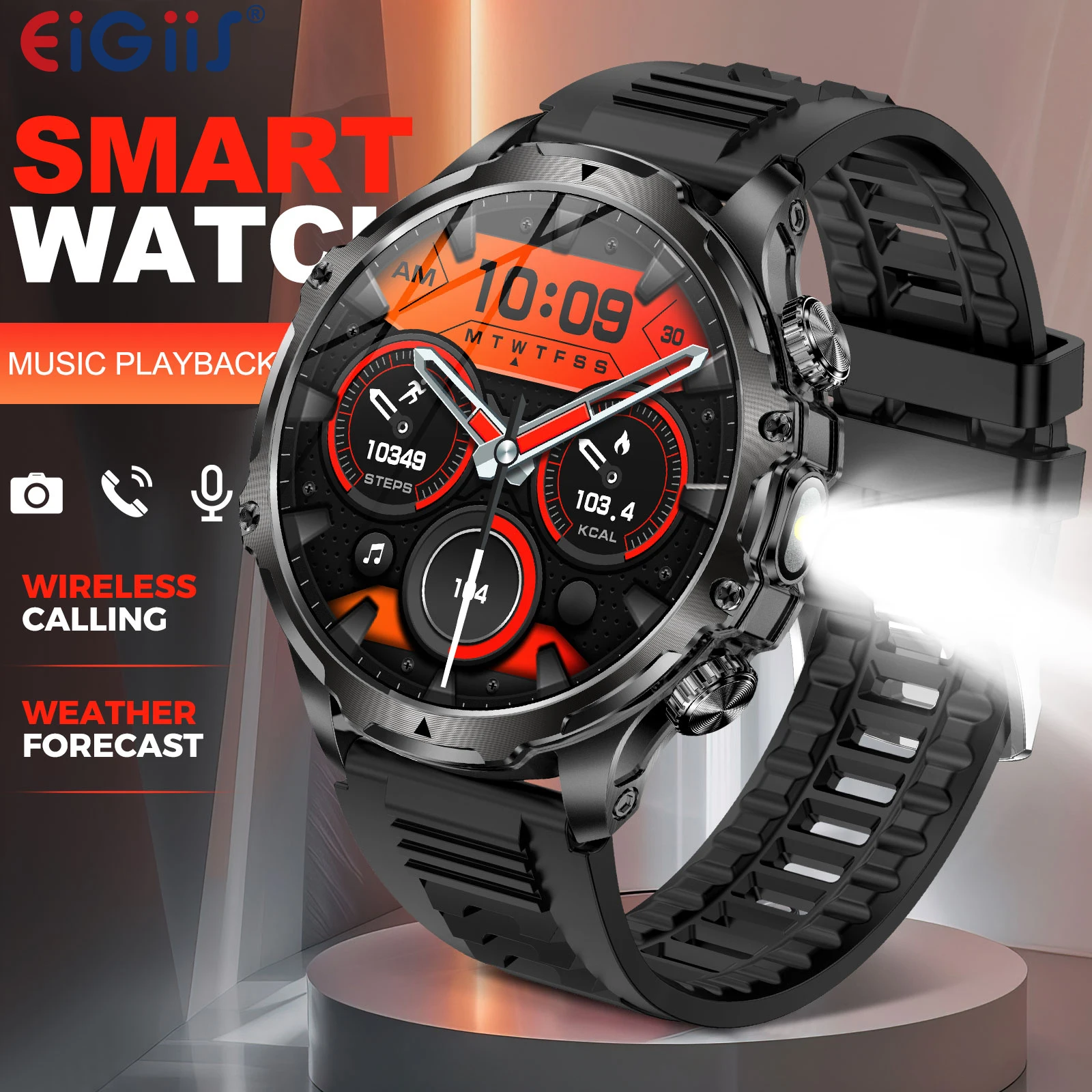 

Смарт-часы EIGIIS для мужчин, 2,01 дюйма, умные часы, фитнес-трекер с фонариком/компассом/сердечным скоростью/сон/100+ спортивных режимов, часы