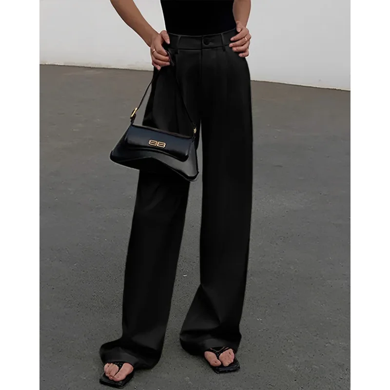 Popular high waisted suit narrow cut wide leg pants Straight drape versatile casual floor mop pants New Spring 2024
