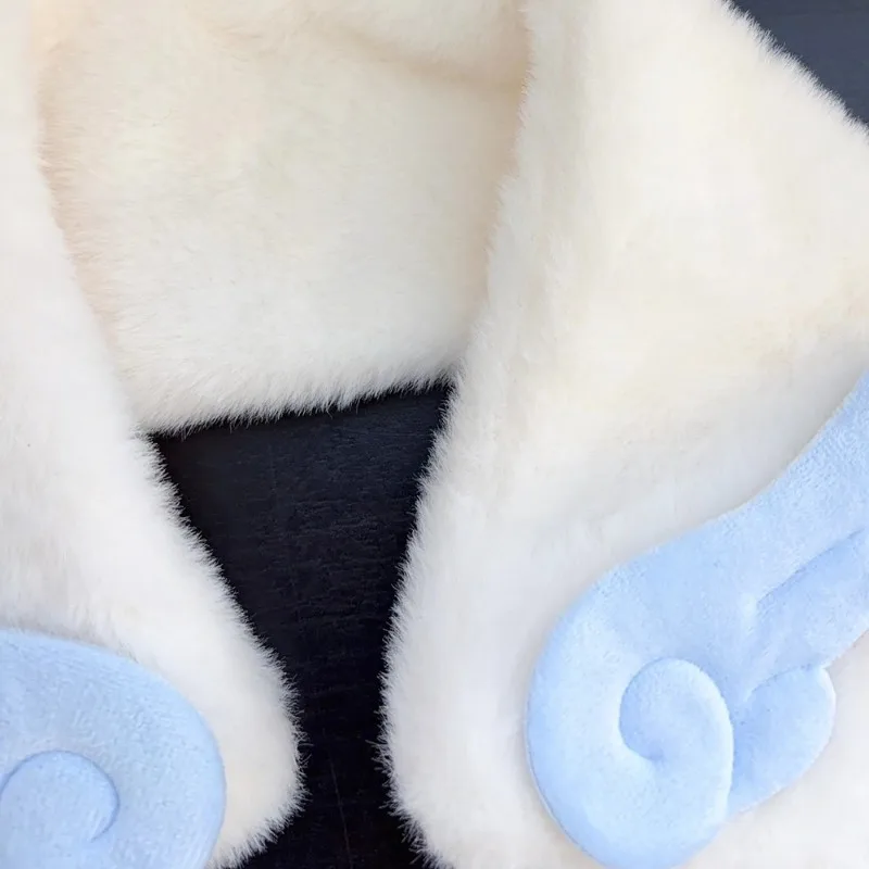 Y2k أجنحة الملاك وشاح قطيفة للنساء الخريف والشتاء السفر الدافئة تنوعا لطيف بوم بوم حزام غطاء للأذنين متعددة الوظائف #4