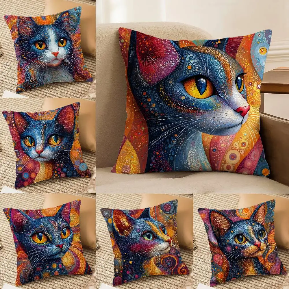 مطبوعات القطط الغريبة كيس وسادة الراحة أريكة سرير حريري أنيق غير مرئية سستة غطاء وسادة الزخرفية #2