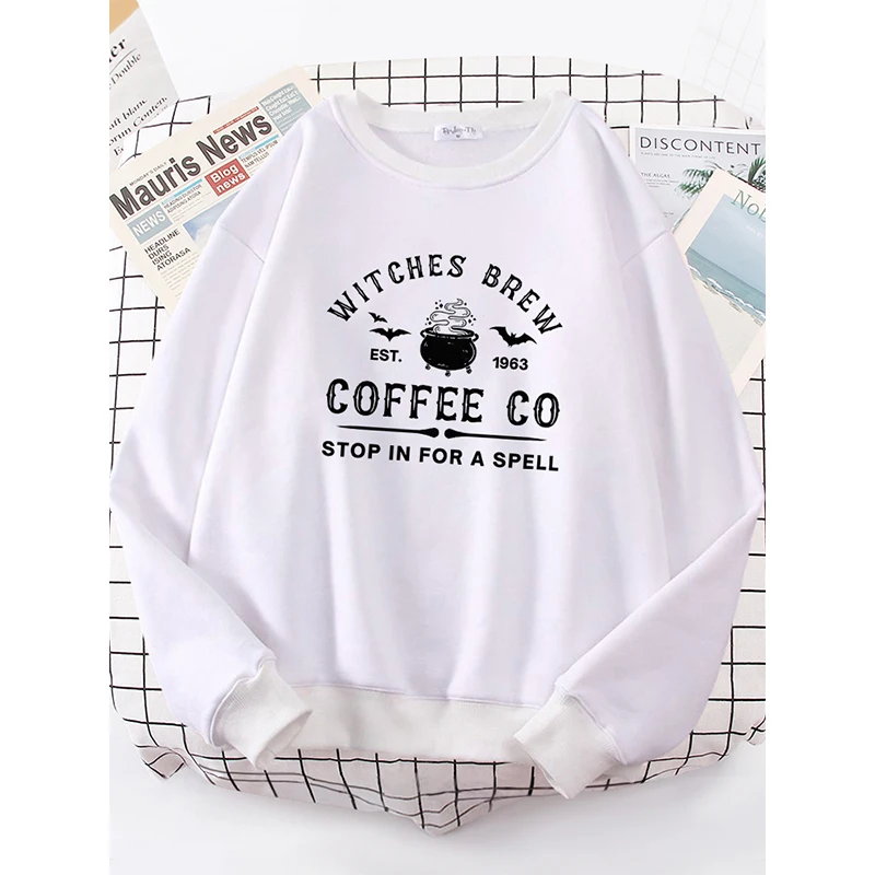 Witches Brew Coffee Letter Printing Simple Solid Color Letter Printing Womens Sweatshirts Long Sleeves Warm Pullover Clothes