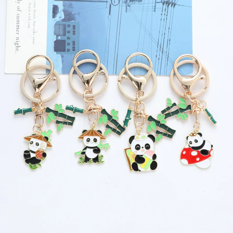 الإبداعية حلية مجوهرات المفاتيح لطيف الحيوان الباندا مفتاح سلسلة لحقيبة الظهر الخيزران Keyrings أكياس سحر حامل المفاتيح هدية