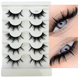 5Pairs Faux Mink Eyelashes 8D Curl Winged Natural Realistic Messy End Eye Elongated Thick False Eyelashes Soft Fake lashes