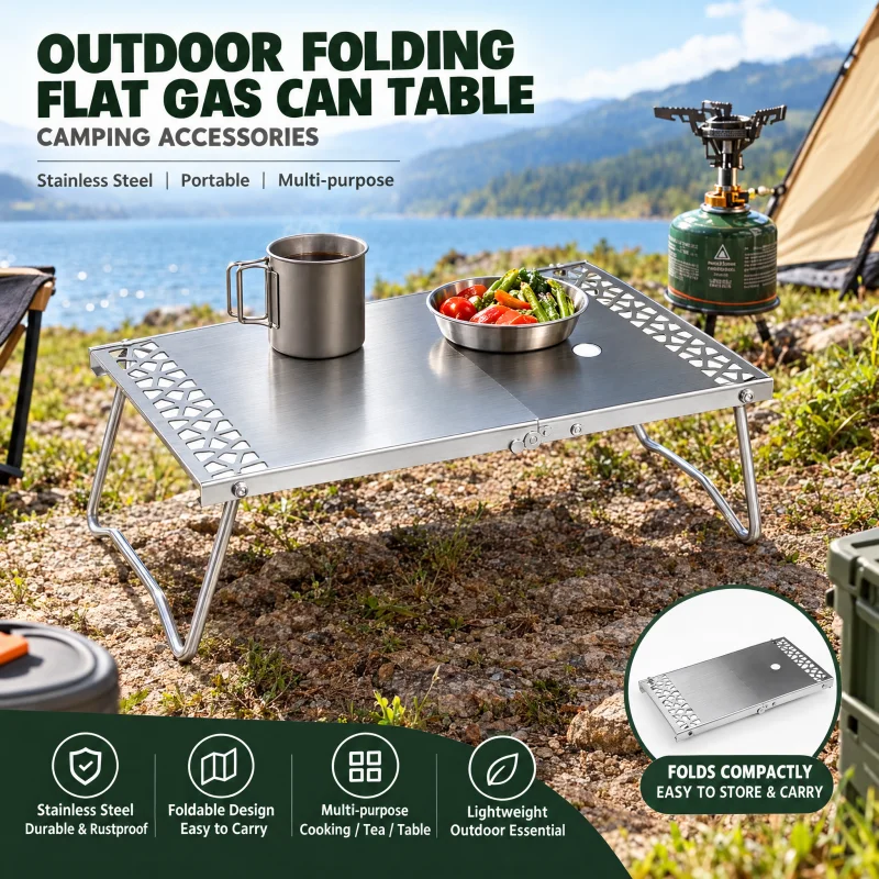 Folding Camping Table Portable Multi-Functional Stainless Steel Stackable Table Folding Stove Stand Table for Outdoor Picnic