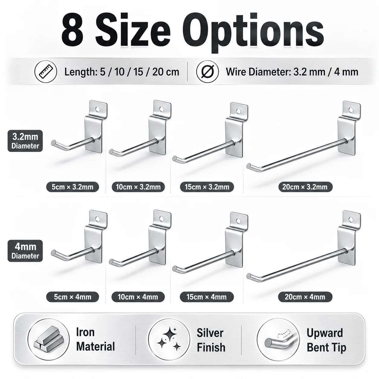 5-15Pcs Slatwall Hooks Heavy Duty Metal Slat Wall Panel Peg Hooks for Garage Shop Retail Display Tool Storage Accessories 5-20cm