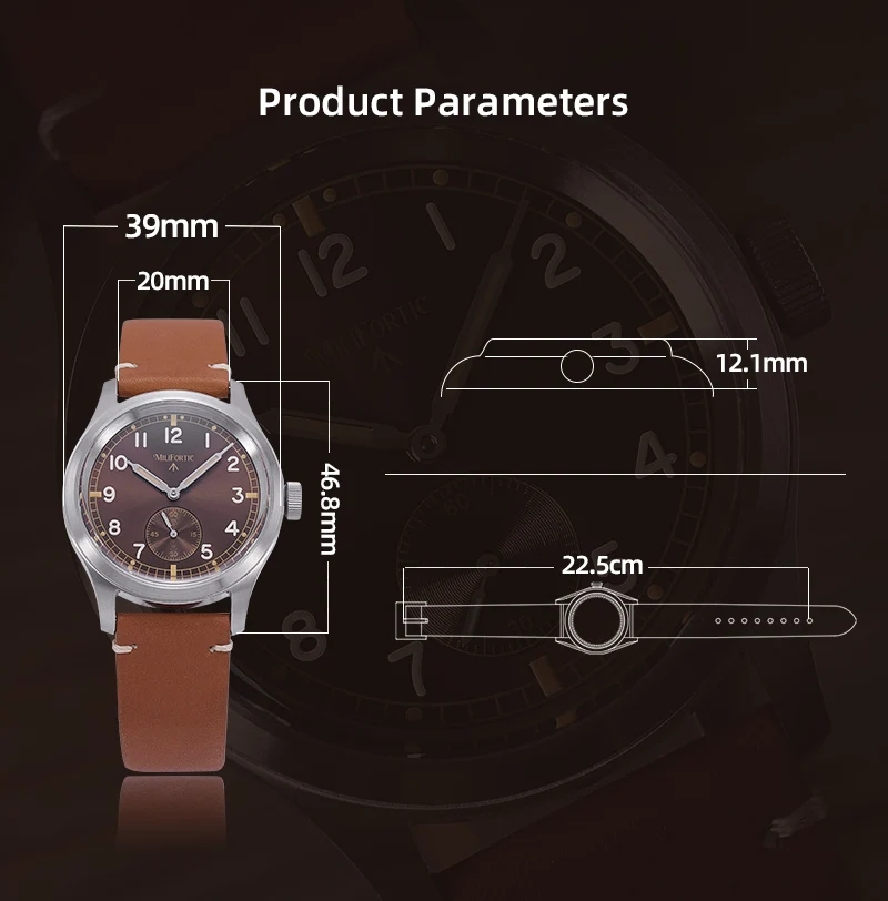 Milifort мужские часы-пилот 39 мм автоматические механические наручные часы в стиле милитари с сапфировым стеклом 100 м водонепроницаемые светящиеся ST1701 маленький секундный циферблат