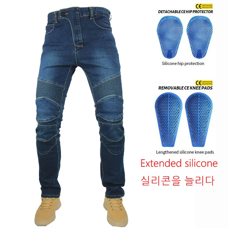 

4 S eason Riding Gear Motorcycle accessories Pantalon Moto Para Hombre Classic Denim Blue Riding Built-in Protective Gear