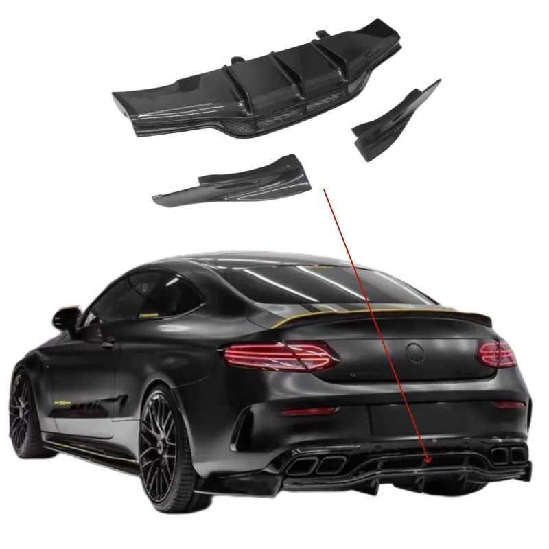 Real Carbon Fiber Diffuser with Exhaust Tips PMS Style For Mercedes Benz C Class W205 C63 C200 C300 Rear Bumper Diffuser Lip