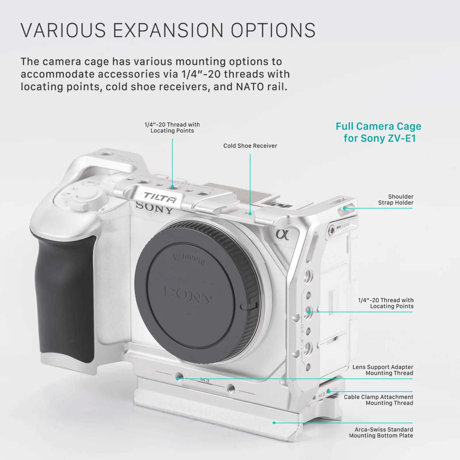 TILTA for Sony ZV-E1 Camera Cage Kit with Silicone Grip Dslr Rig Cold Shoe Nato Handle Quick Release Plate for Arca-Type