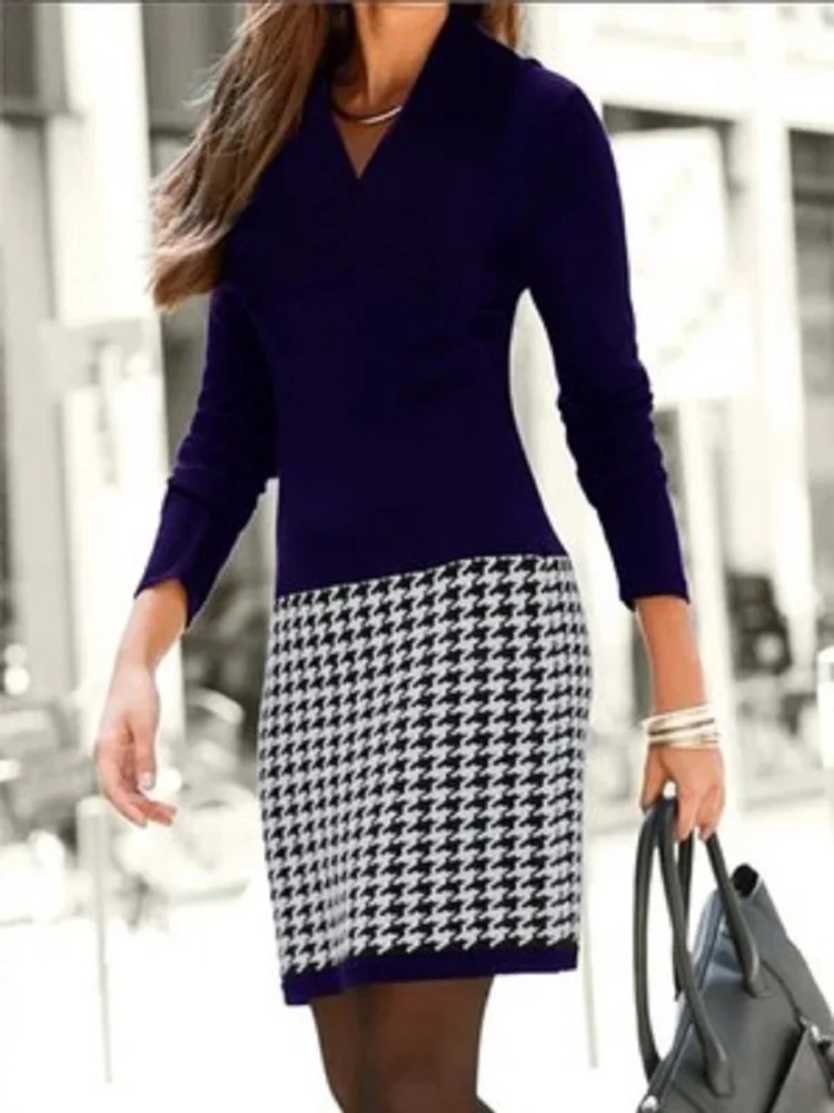 Abito a maniche lunghe con scollo a v barocco dritto al ginocchio donna festa della mamma nessuno poliestere altro primavera/autunno