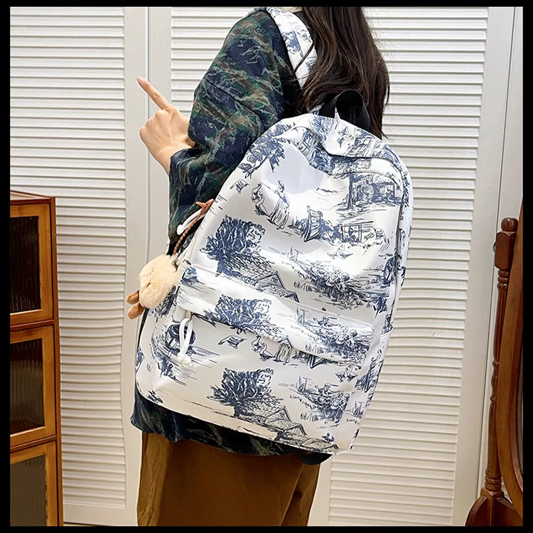 

Travel couple backpack fashion personality print backpack school season national style college student schoolbag large capacity
