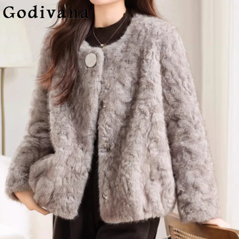 

Winter 2025 New Round Neck Long Sleeve Warm Thickened Jacket Women's Fashion Versatile Simple Loose Comfortable Temperament Coat