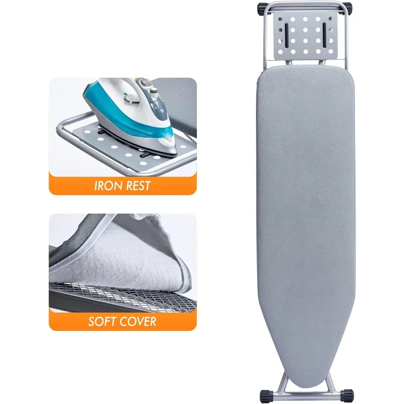 Foldable Ironing Board with Heat Resistant Cover, Steam Iron Rest and Non-Slip Legs - Sturdy Metal Frame