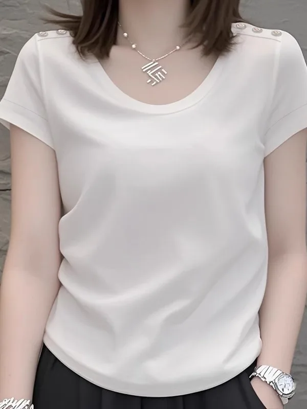 

plus Size Ladies ort Sve T-irt Pure Cotton Simple Casual Summer New Sle Slimming Loose Versatile Top Korean Sle