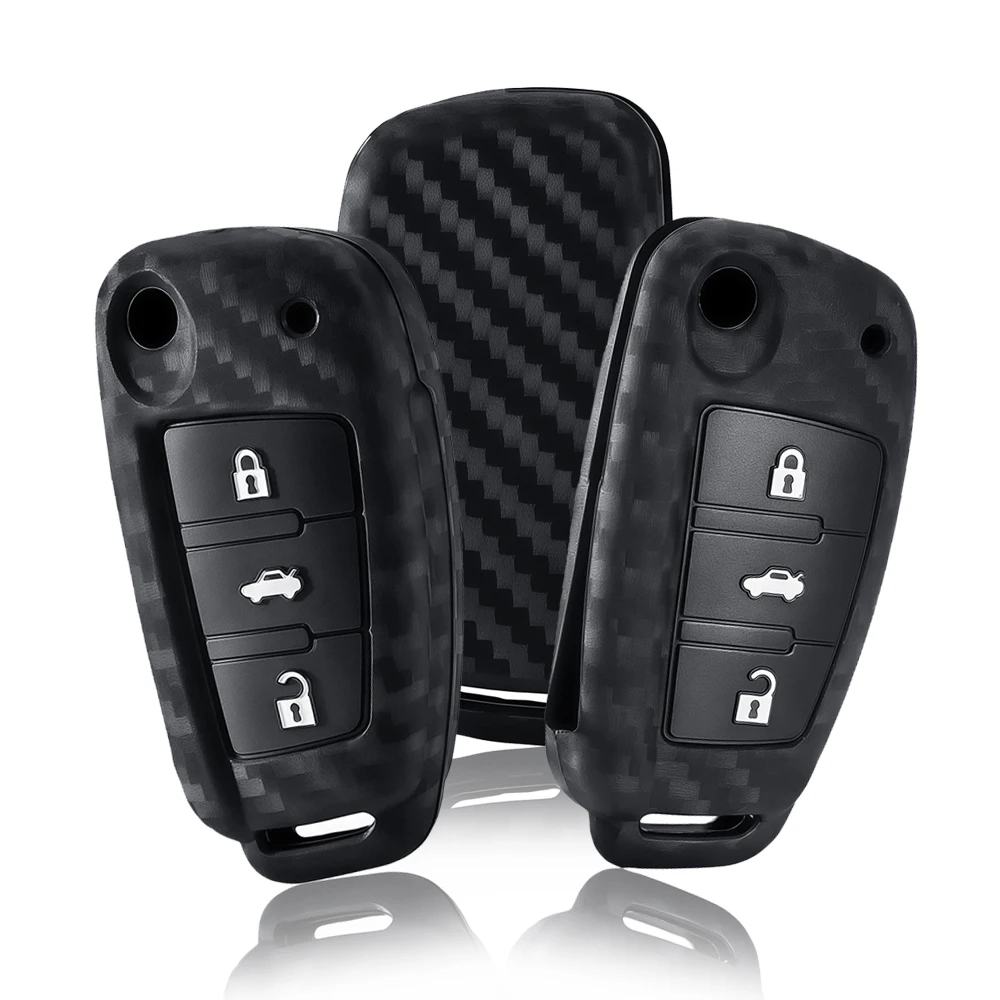 Carbon Silicone Key Case Cover Shell for Audi A4 B7 A6 C6 4f 8v A3 8p A1 A3 Accessories Auto Remote Key Holder 3 Button Jacket