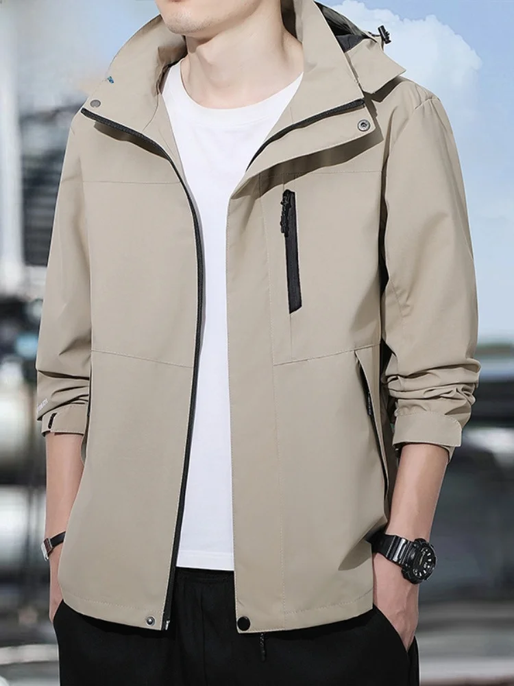 

Paul Men's New Spring Autumn Hooded Jaet Outdoor Sports Windproof Multi-ket Downproof Coat for Men Faionable Urban Sle