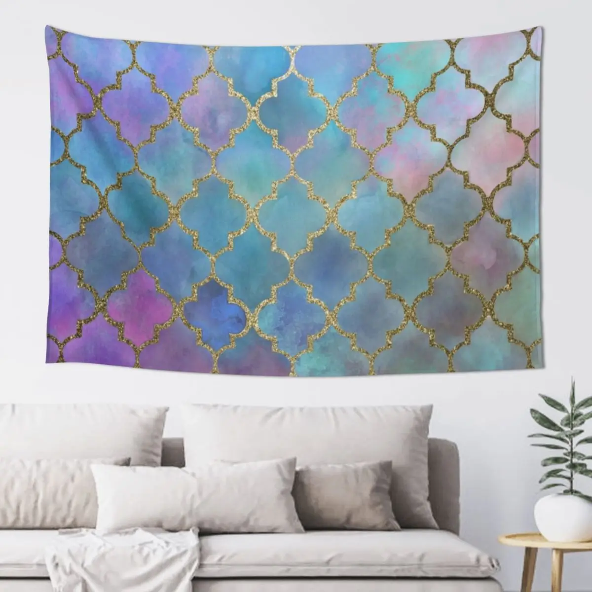 

Colorful Watercolor Moroccan Pattern - gold Tapestry Wall Decoration Items Room Decoration Accessories Wall Deco Tapestry