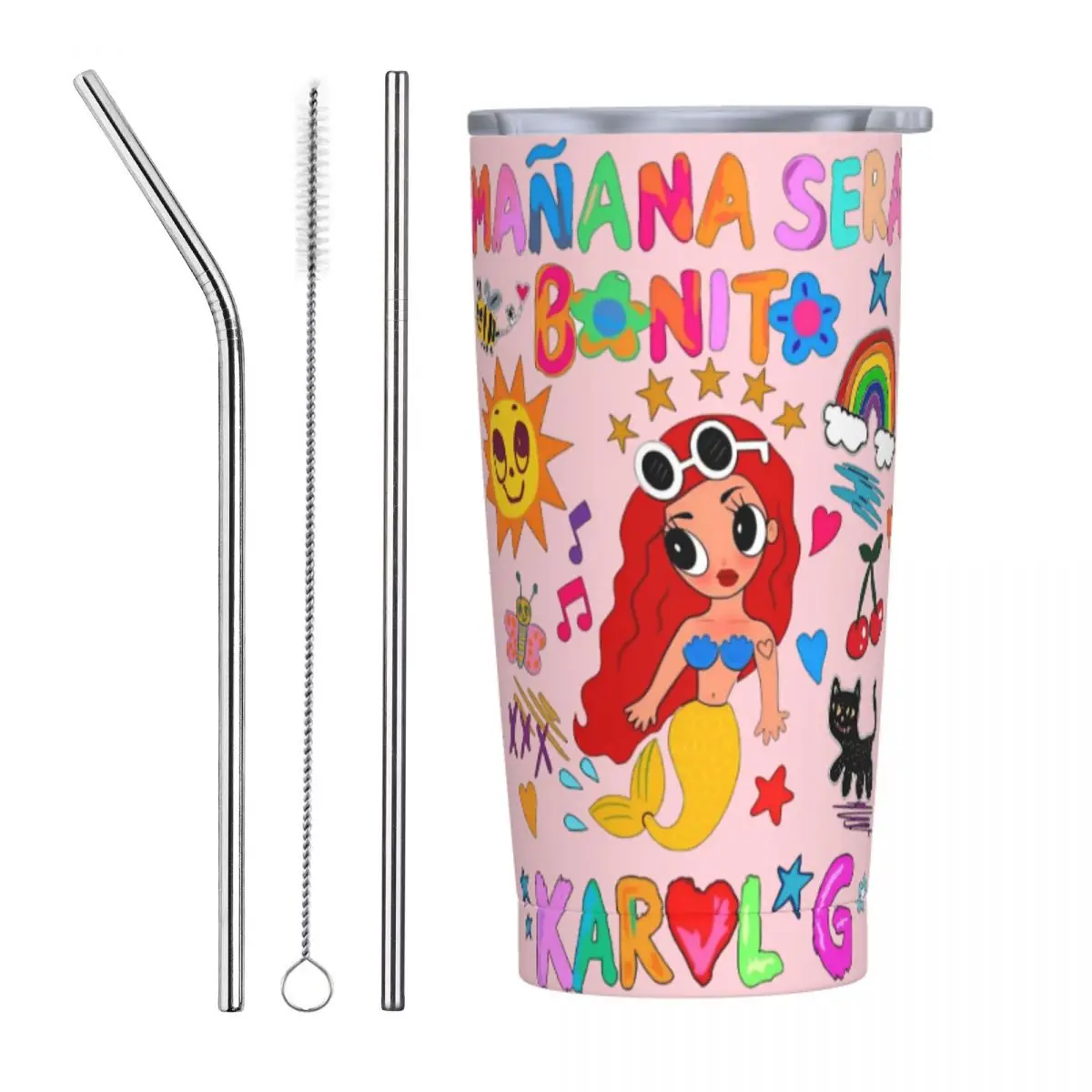 Manana Sera Bonito Karol G Tumbler 20oz Stainless Steel Double Wall Vacuum Insulated Kawaii Tumblers Mug With Straw for Cold Hot