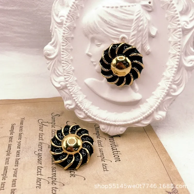 Medieval style stud earrings alloy electroplating real gold round retro farang color black oil dripping European and American