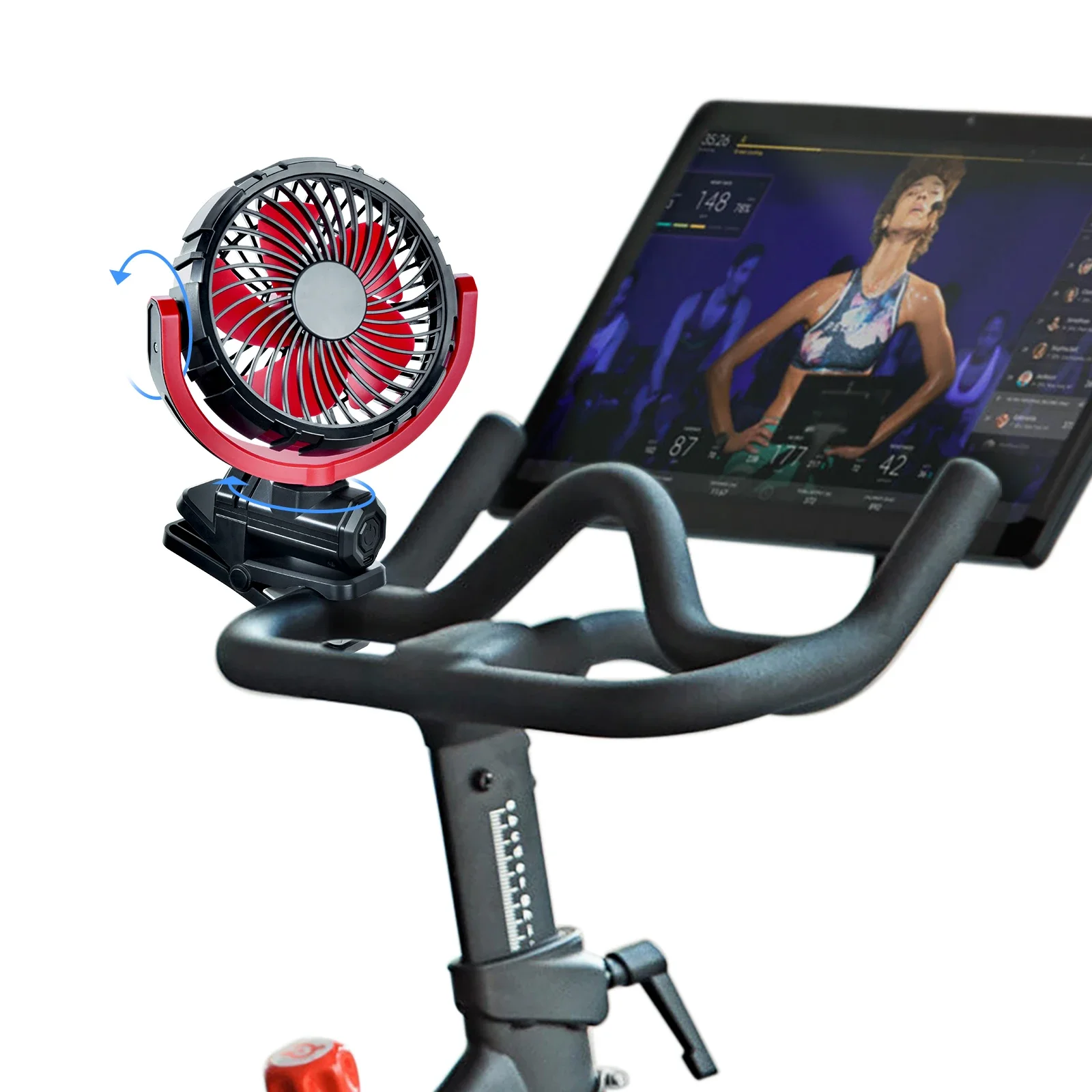 2000mAh USB Rechargeable Clip On Fan 900° Rotatable Cooling Fan for Car Visor Desk Bed Gym Treadmill Golf Cart Stroller