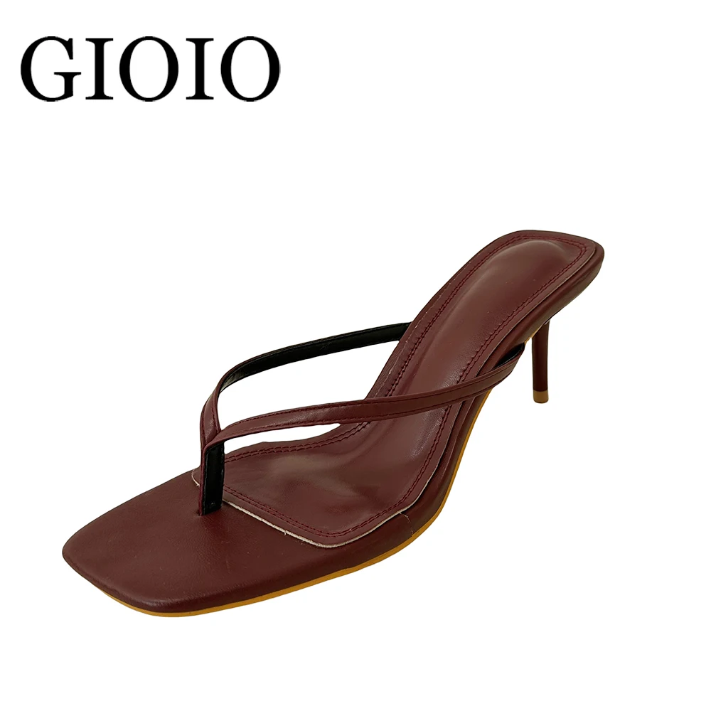 

《GIOIO》2026 Wine Red Summer Women Clip Toe Slippers Comfort Low Heel Slides Shoes Ladies Casual Dress Street Style Sandalis