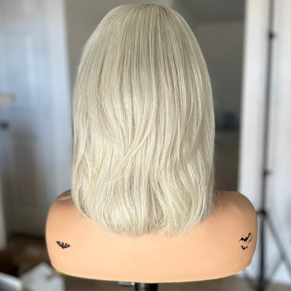 100% Indian Virgin Remy Human Hair Wigs Platinum Blonde Bob Cut Human Hair Wig Lace Free Bang Wig 10 inches 180% Density