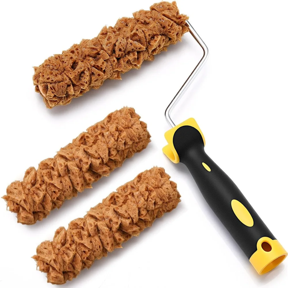 

3 Piece Texture Sponge Roller Set 6 Inch Pattern Brush Tool with Frame for Wall Painting