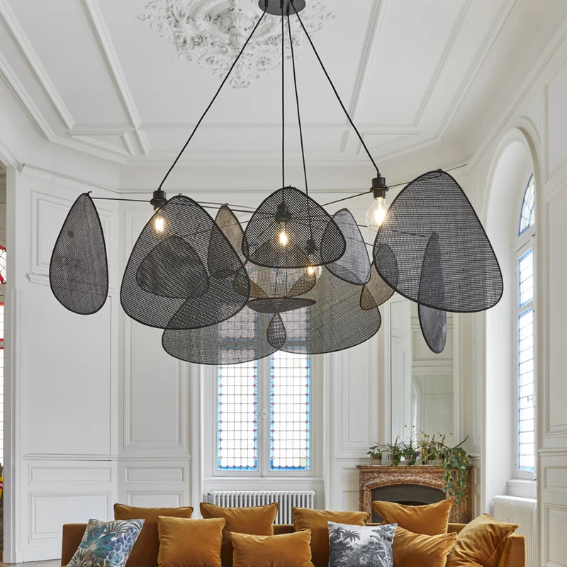 

Set Screen Chandelier Designer Black handmade rattan lamp for Bedroom Restaurant Indoor Decoration home living room lighting