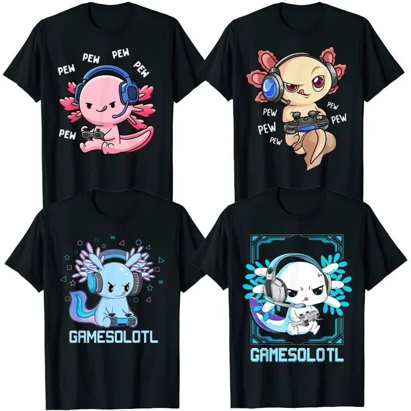 Axolotl Gaming Kids Boys Girls Kawaii Anime Video Game Peeww Gamer T-Shirt Gift Cute Gamesolotl Graphic Tee Tops Teens Clothes