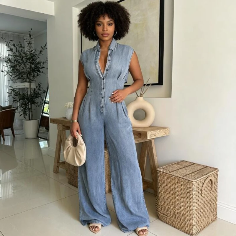 

Женские джинсовые комбинезоны без рукавов, цельные, с длинными брюками, с открытой спиной, с высокой талией, в стиле Y2K, уличная мода, повседневные, свободные, рабочие