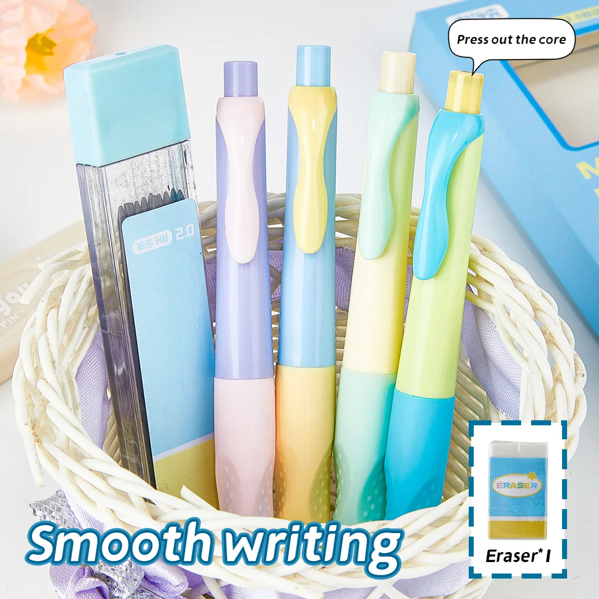 6-Piece Automatic Pencil Set, No-Sharpening Automatic Pencils, School Stationery with Eraser, Auto Lead Core, Holiday Gift, Scho