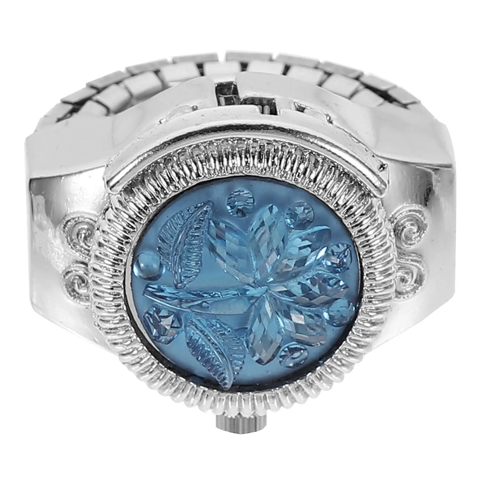 

Finger Quartz Watch Rings Creative Punk Vintage Blue Women Fashion Jewelry Accessory Lightweight Zinc Alloy Clear