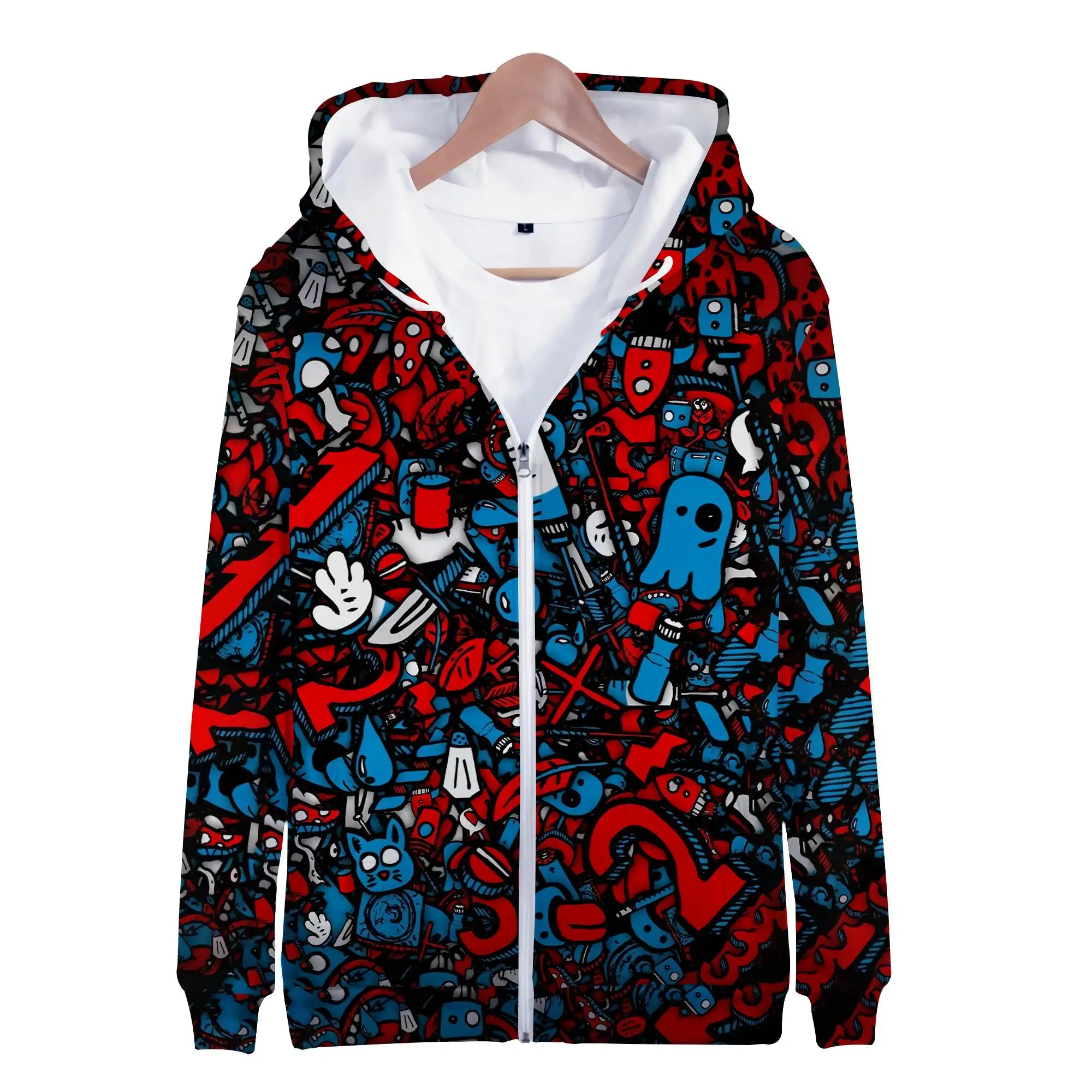 Hoodies Anime Grunge Graffiti 3D Print Zipper Sweatshirts Boy Girl Sweatshirts kids Cartoons Fashion Long Sleeve Oversized Coat