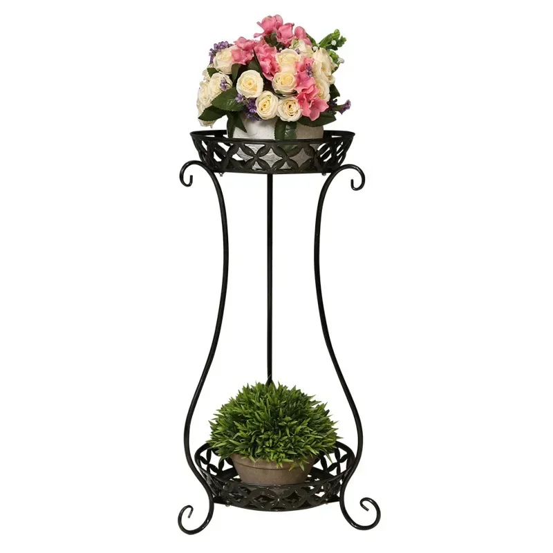 European Wrought Iron Flowerpot Stand, DoubleLayer Indoor Plant Holder, MultiLayer Floor Display for Home and Garden